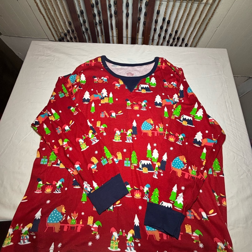 Festive Red Holiday Pajama Top